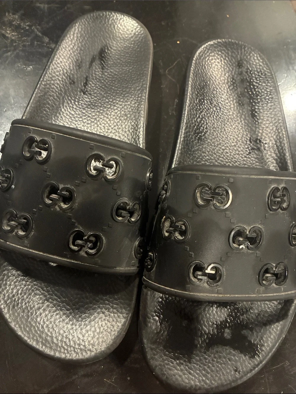 Gucci Black Rubber Interlocking G Slide Sandals